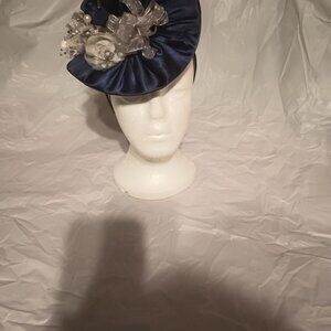 SUMMER CLEARANCE SALE-- BLUE & SILVER TOPPER HAT FOR WEDDINGS  & OTHER EVENTS